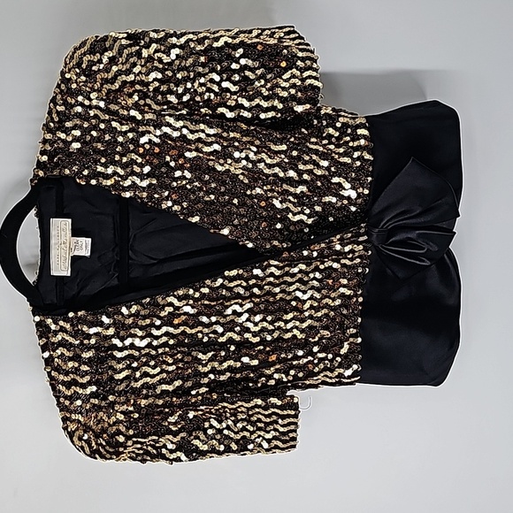Barbara Chodos for Michael Marcella Gold Sequined+Black Taffeta Evening Jacket - Picture 16 of 17